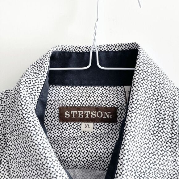 Stetson Mens Geometric Cotton Pearl Snap Button Down Shirt Black White Size XL - Picture 4 of 8